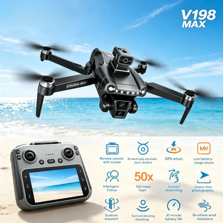 Fpv Brushless Rc Drone 4K - Оригинальный складной GPS-дрон V198MAX с камерой